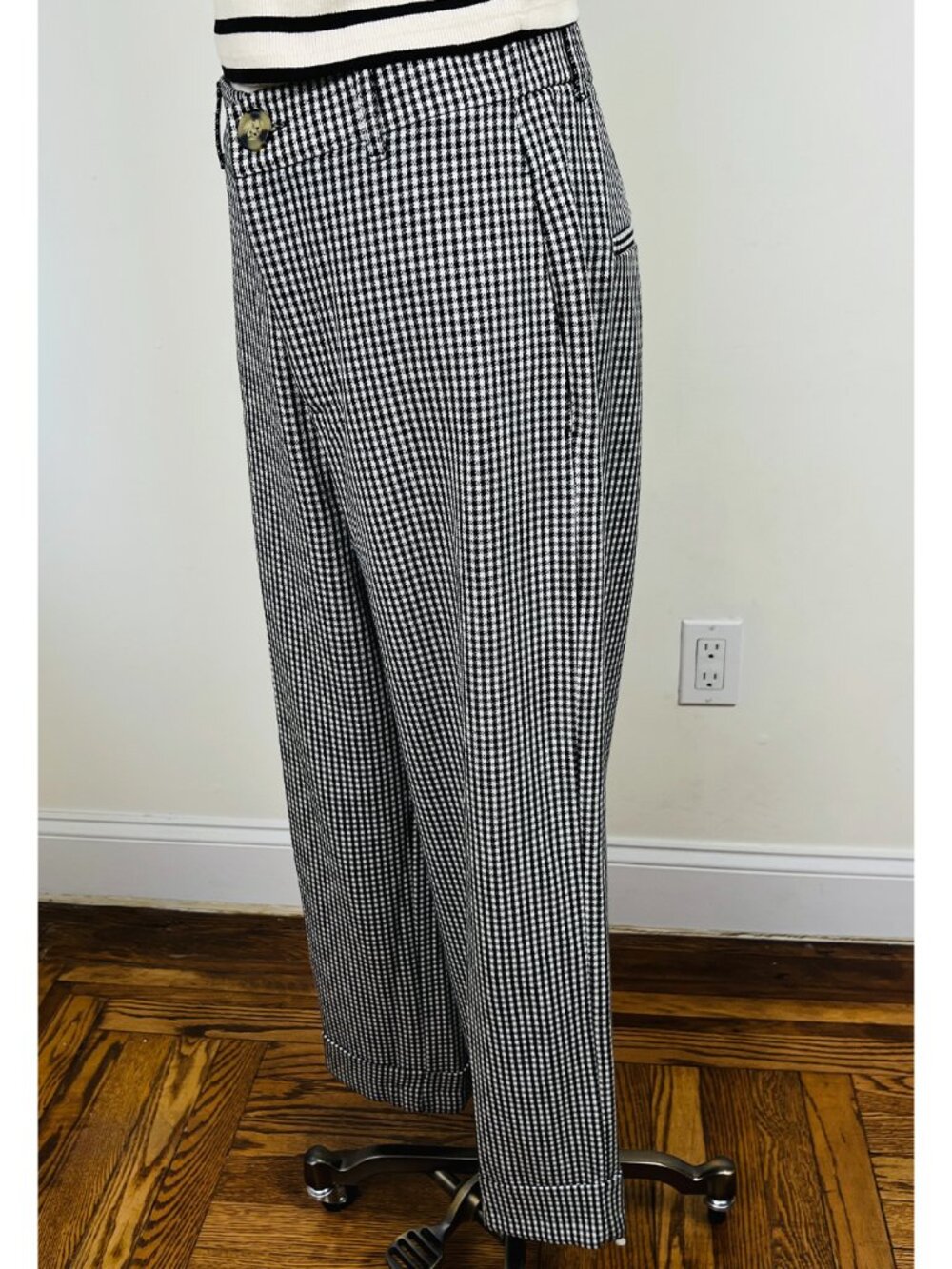 ZARA Women’s Size S Black White Houndstooth Wide Leg Cropped Pants Trousers